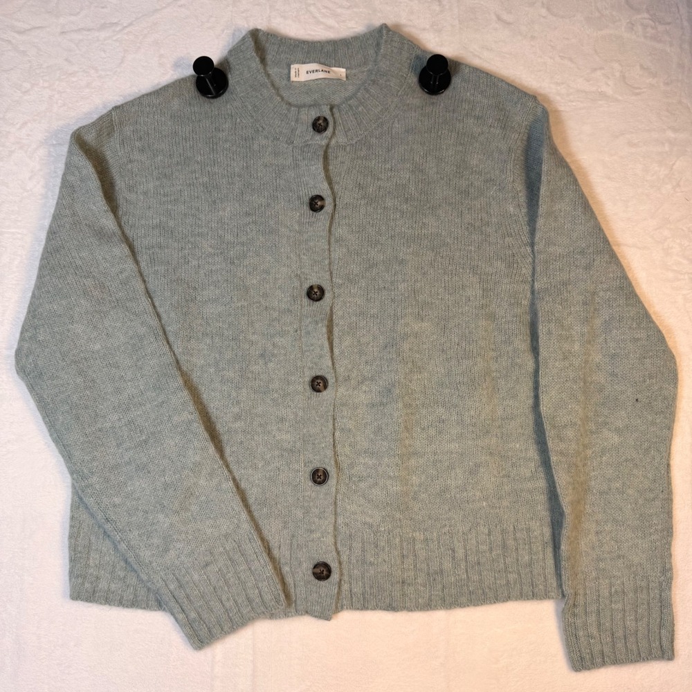 Everlane Sage Green Alpaca Cardigan Button Front Sweater Size L